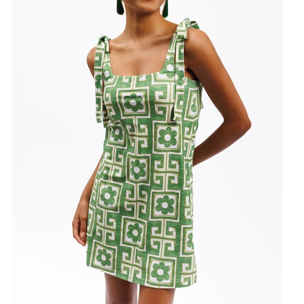 Smith & Quinn Constance Flower Maze Tart Tie Shoulder Mini Dress Green XS NWT